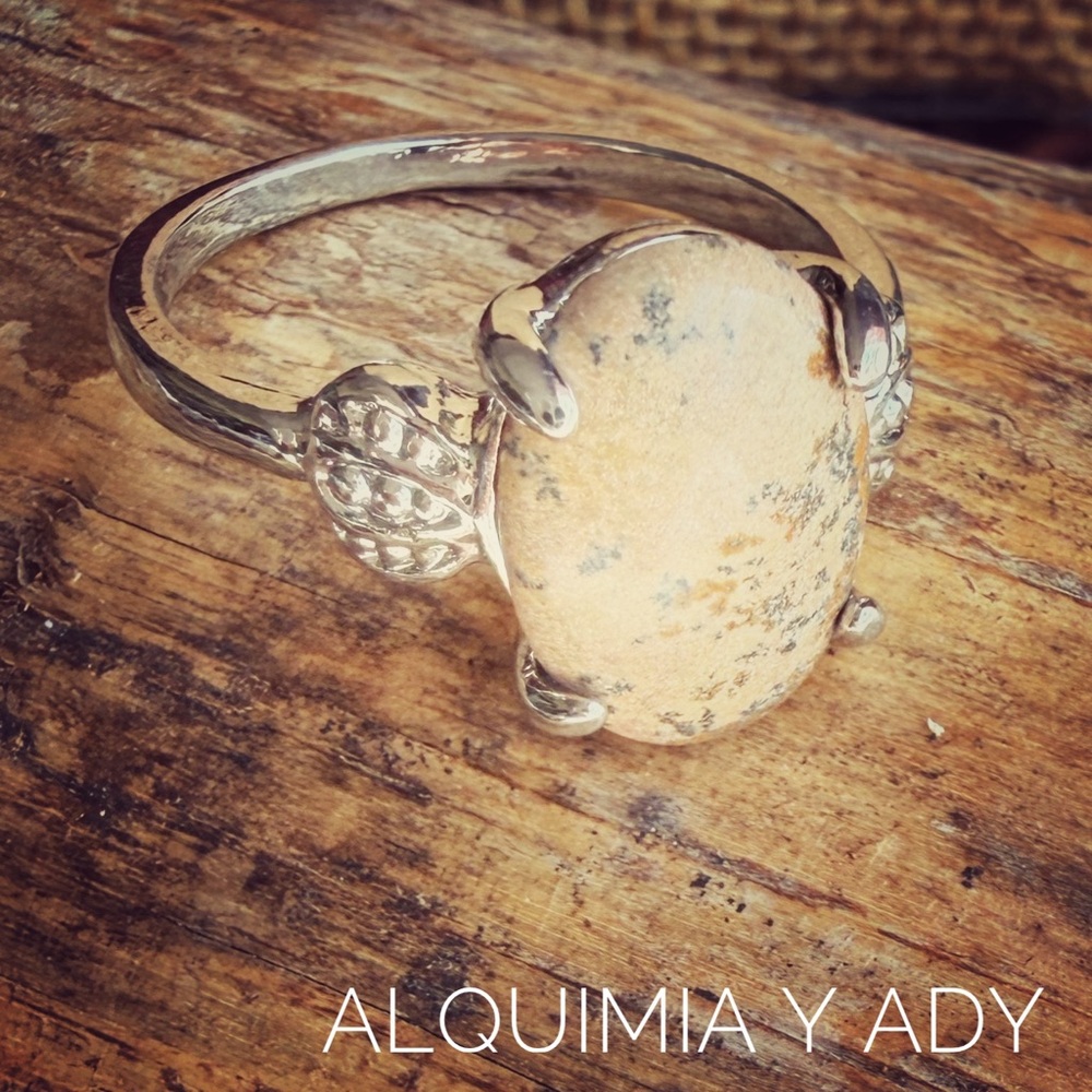 Natural Jasper Statement Ring • Earthy Neutral • Handmade Boho